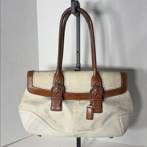 Y2K Coach Soho Hampton White Brown 7080 Canvas & Leather Shoulder Bag READ